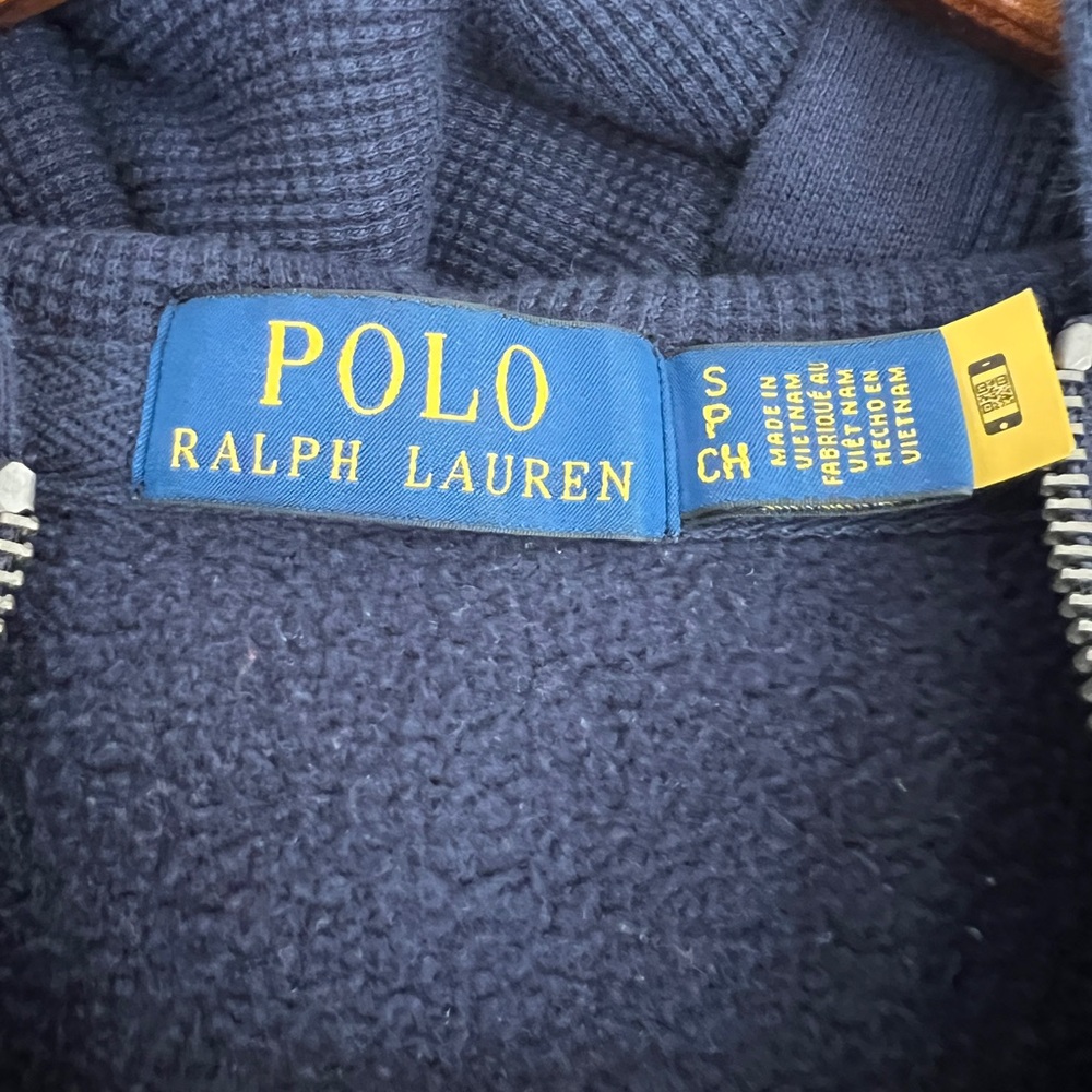 Ralph Lauren Navy Zip-Up Hoodie Small Yellow Polo Logo - Picture 2 of 7